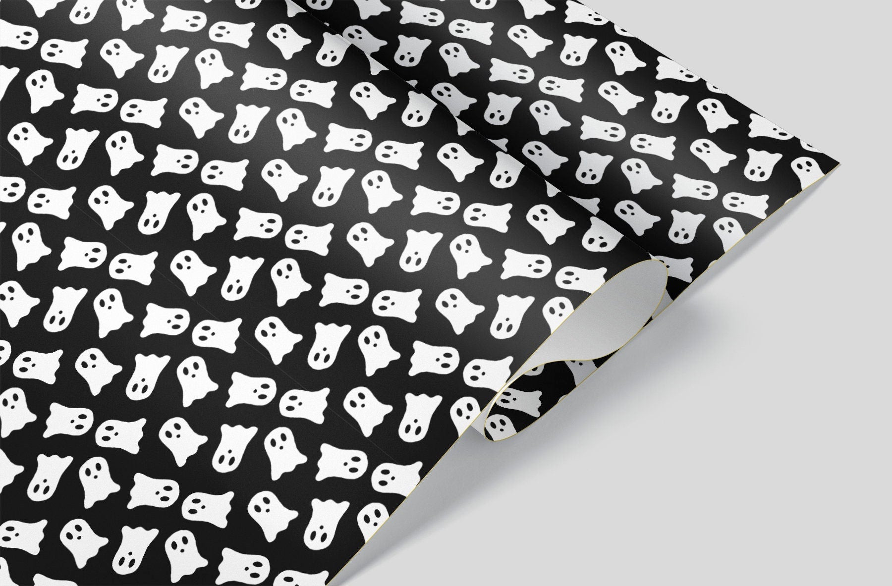 Hand Painted Black Curvy Pattern on White Wrapping Paper