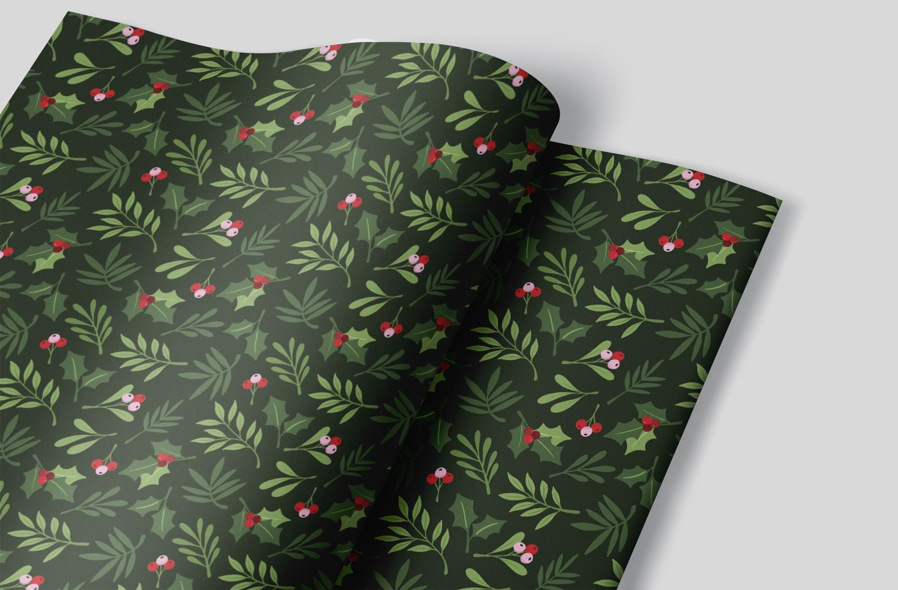 Holly and Mistletoe Wrapping Paper Sheets - Viola Grace