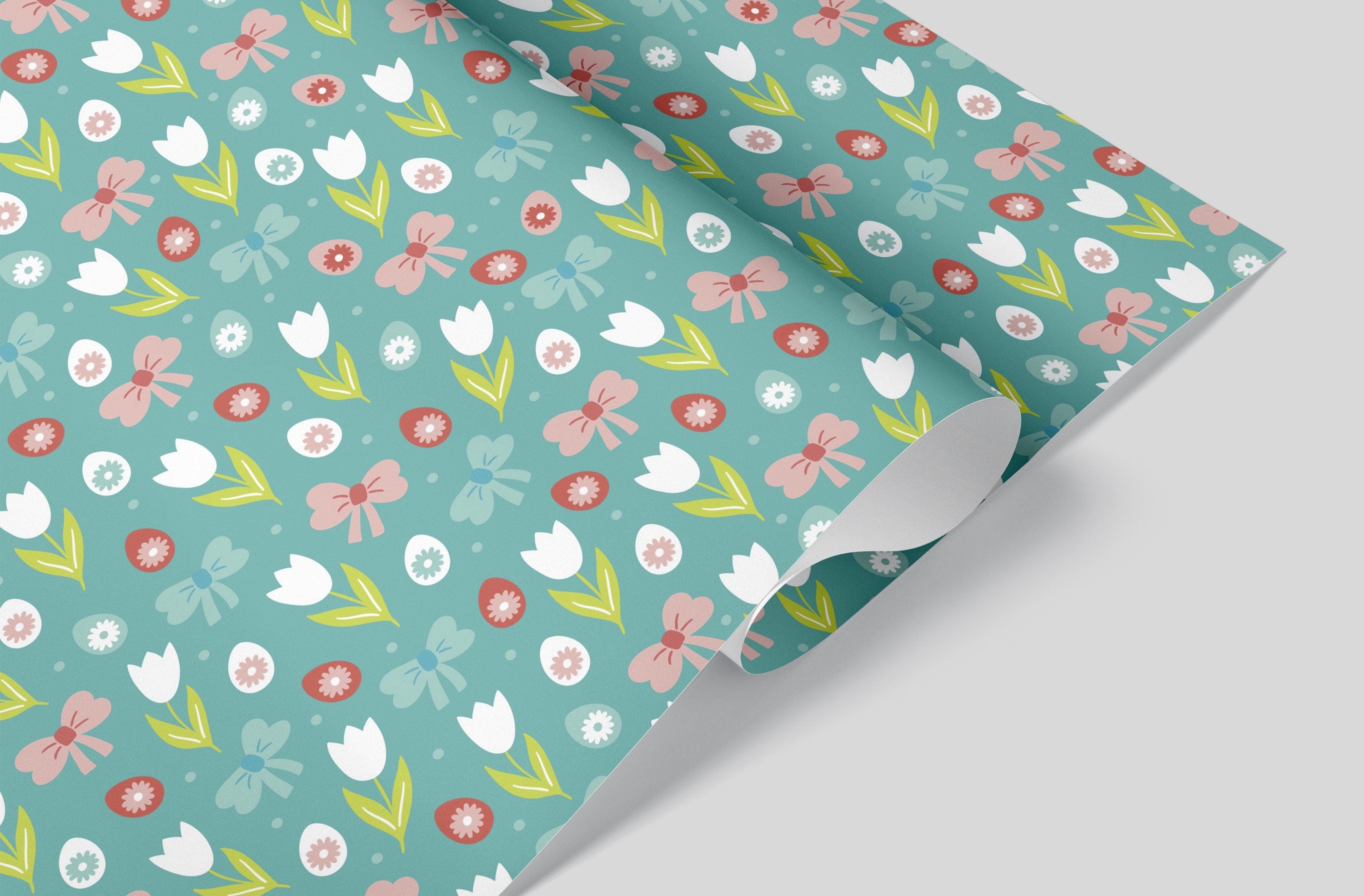 Beautiful Baby Blue Floral Wrapping Paper with White Tulips - Viola Grace