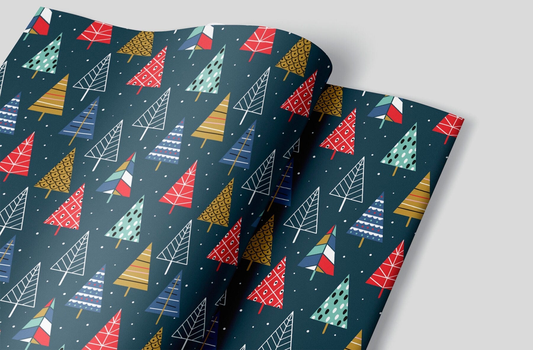 Hand Drawn Christmas Trees Wrapping Paper Sheets - Viola Grace