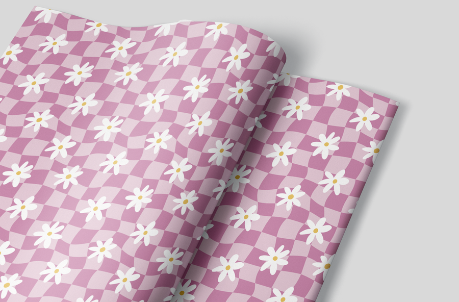 Flowers on Checkered Background