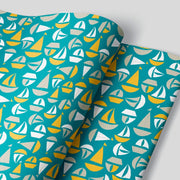 Green Wrapping paper with White and Yellow Sail Boats