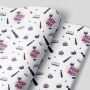 White Gift Wrap with Best Dad, ties, glasses, mustache and coffee icons