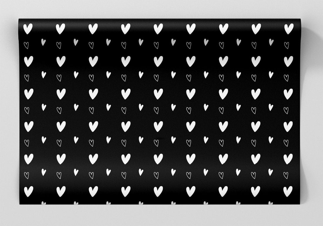 Black and White Hearts Wrapping Paper Alexander's 