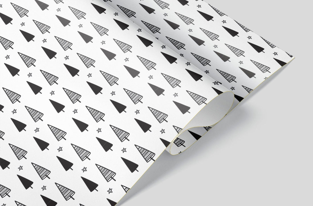 Black and White Christmas Tree Sketch - Wrapping Paper for