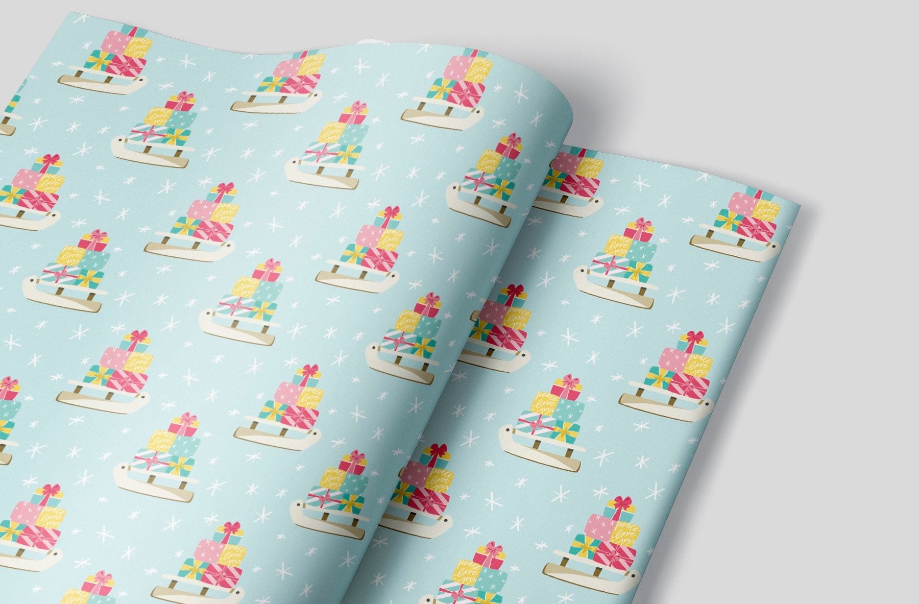 Blue Christmas Sled Wrapping Paper Alexander&#39;s 