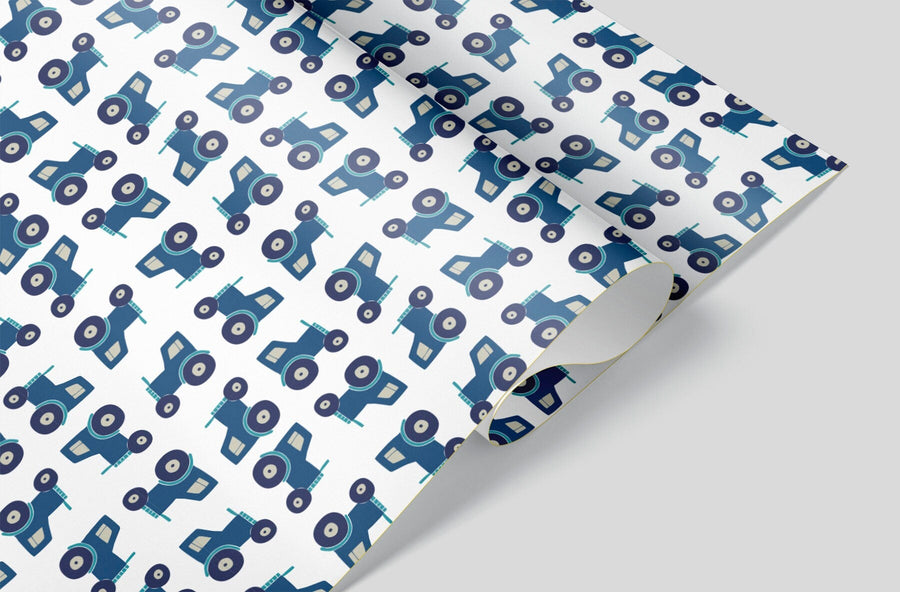 Wrapping Paper with Blue Farm Tractors