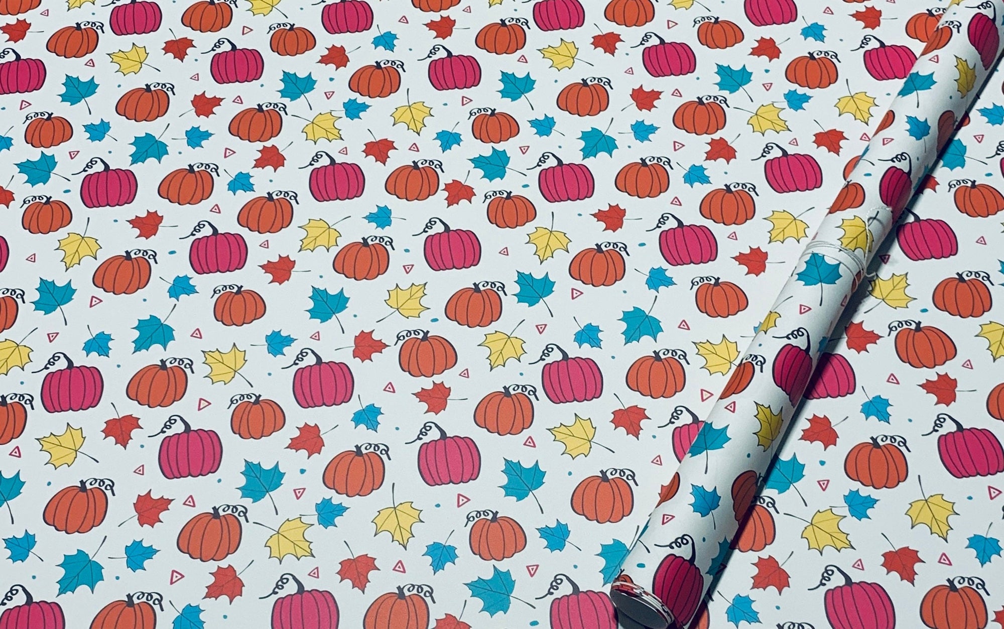 Bright Fall Pumpkins and Leaves Wrapping Paper Alexander&#39;s 