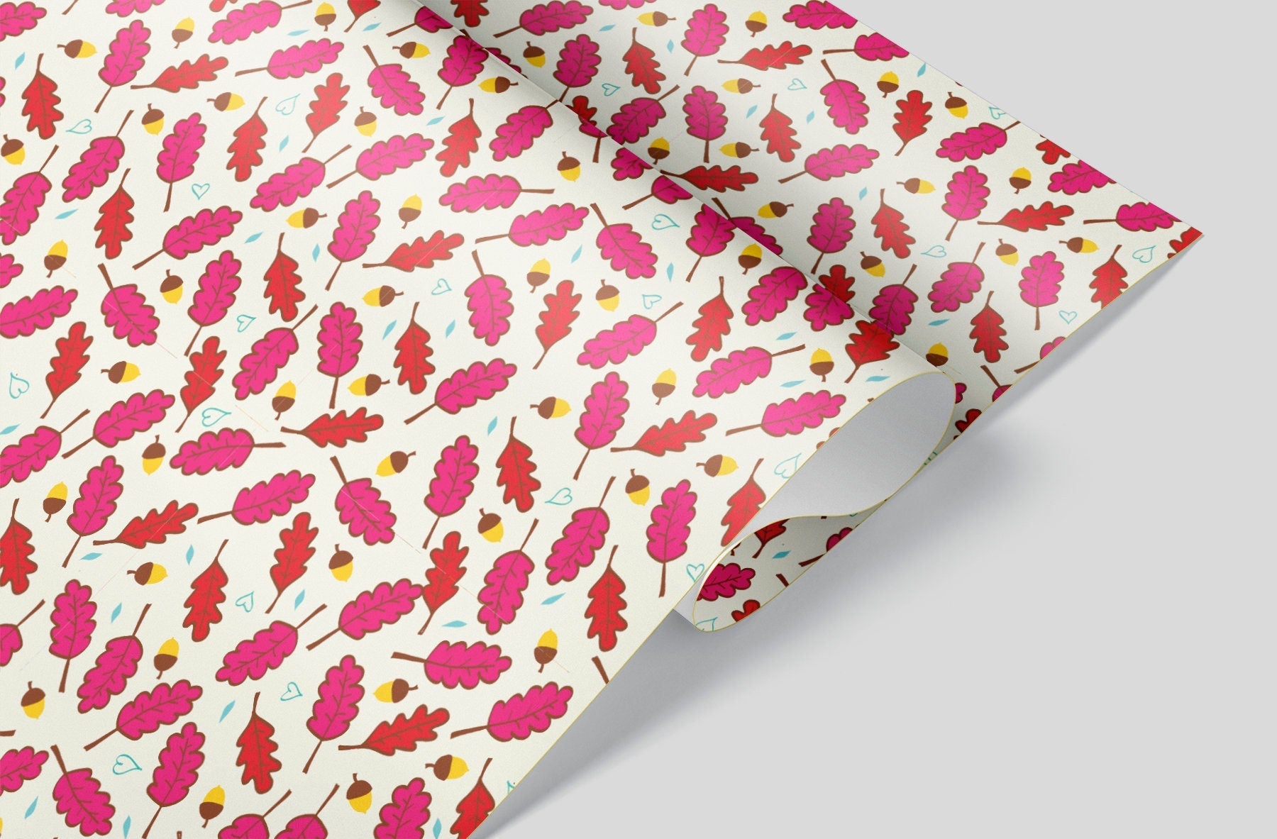 Bright Pink Fall Leaves Wrapping Paper Alexander&#39;s 