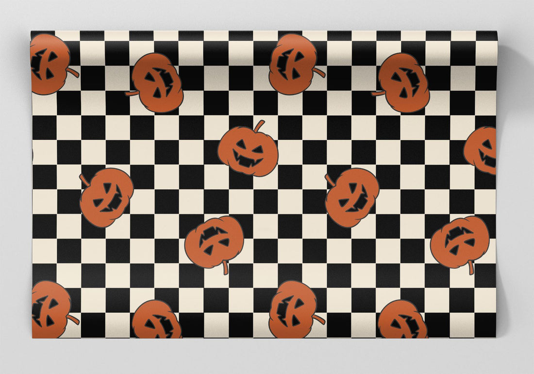 Checkered Pumpkins Wrapping Paper Alexander's 