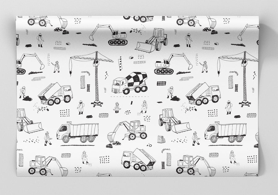Construction Site Sketch Wrapping Paper Alexander's 