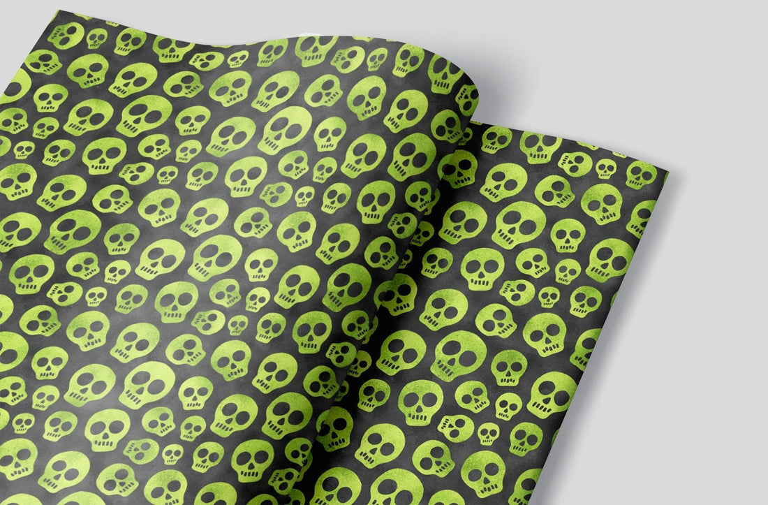 Green Skulls Wrapping Paper Alexander's 
