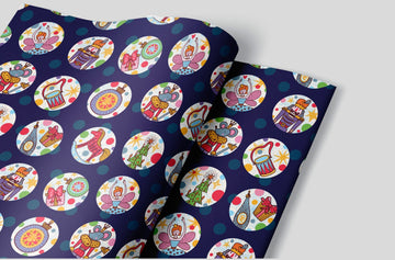 Navy Wrapping paper with March of the Nutcracker Ornaments