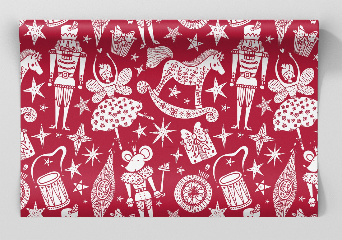 Nutcracker March on Red Christmas Wrapping Paper - Viola Grace