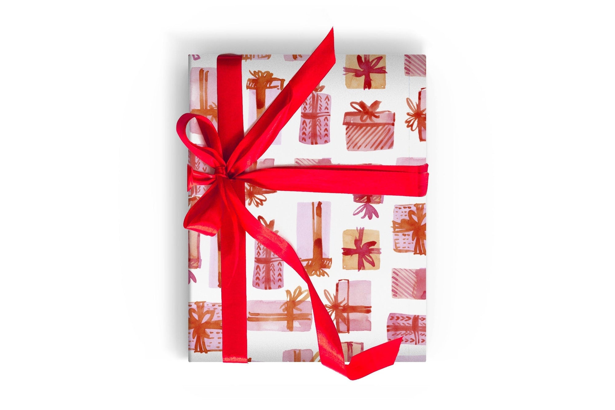 Red Watercolor Christmas Presents Wrapping Paper Alexander&#39;s 