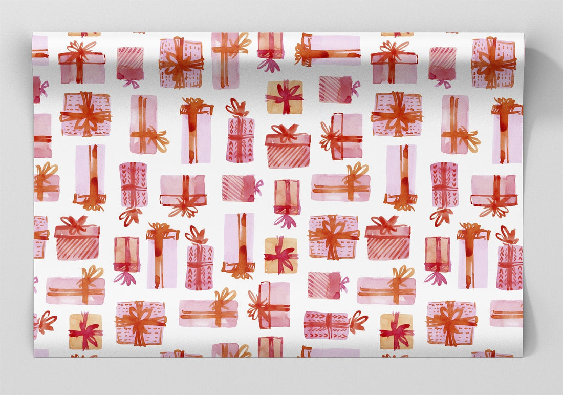 Red Watercolor Christmas Presents Wrapping Paper Alexander's 
