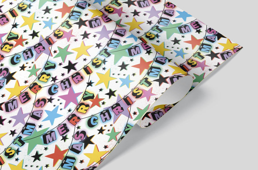 Retro Christmas Banner Wrapping Paper Alexander's 