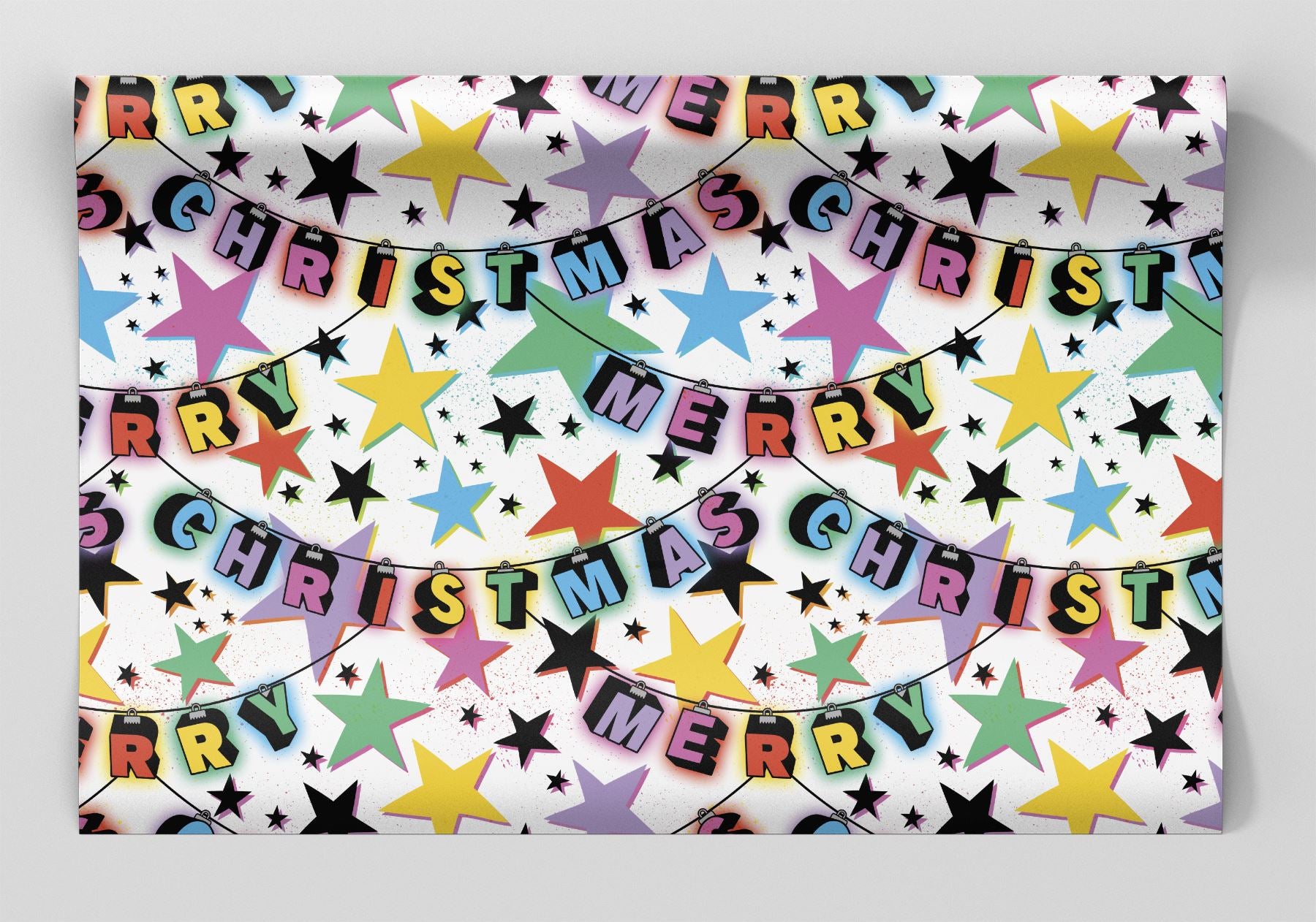 Retro Christmas Banner Wrapping Paper Alexander&#39;s 