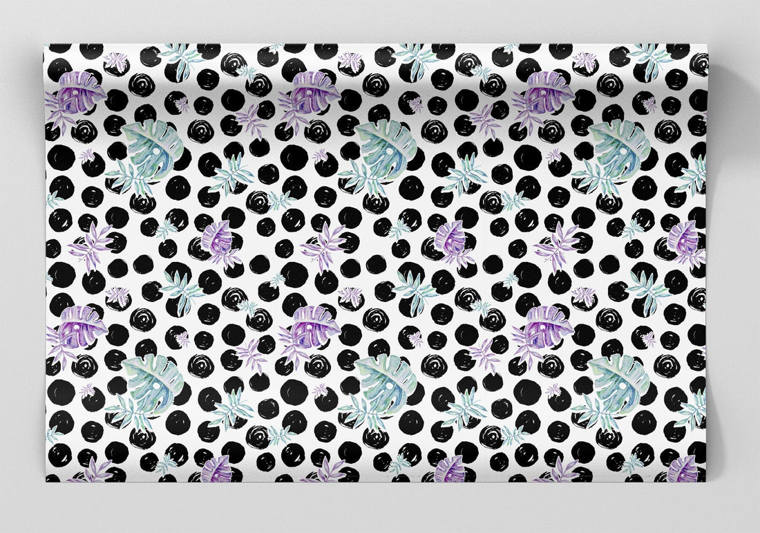 Tropical Black Polka Dots Wrapping Paper Alexander's 