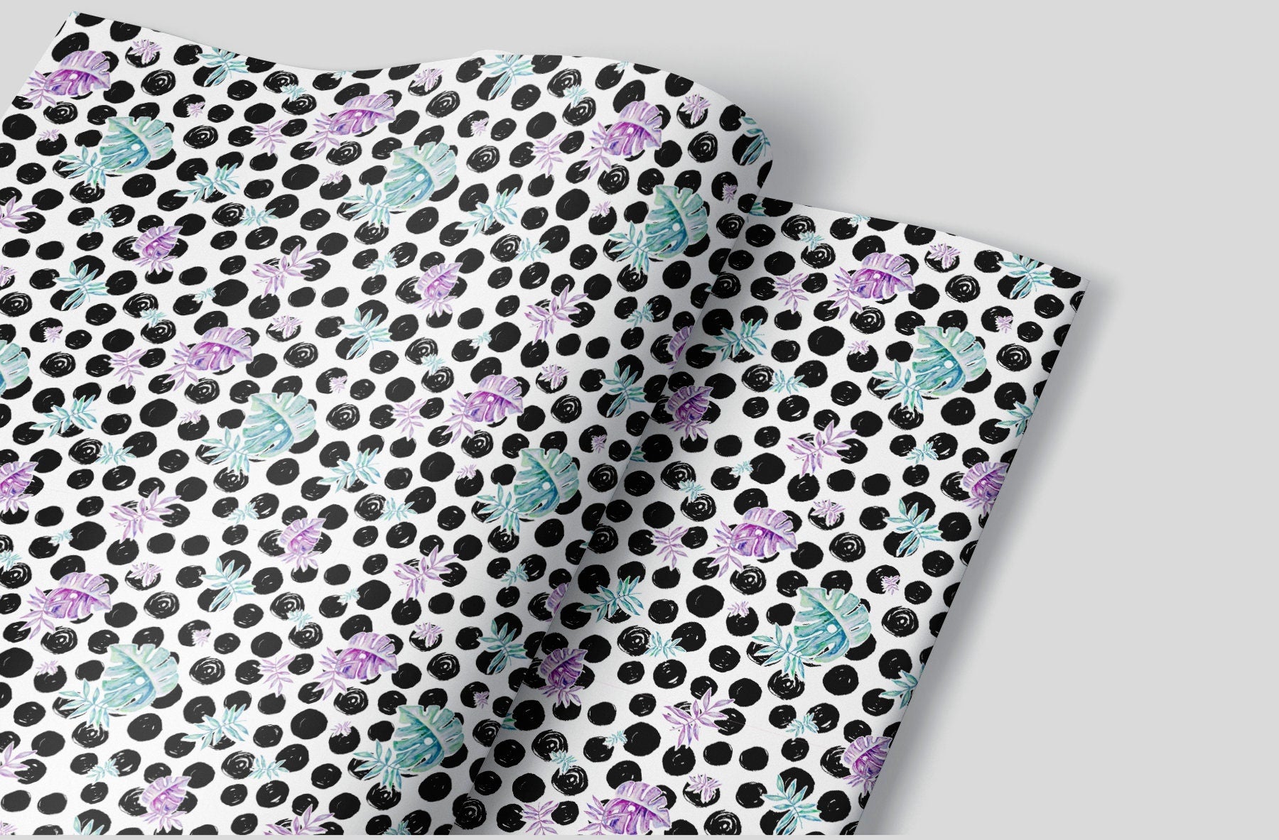 Tropical Black Polka Dots Wrapping Paper Alexander&#39;s 