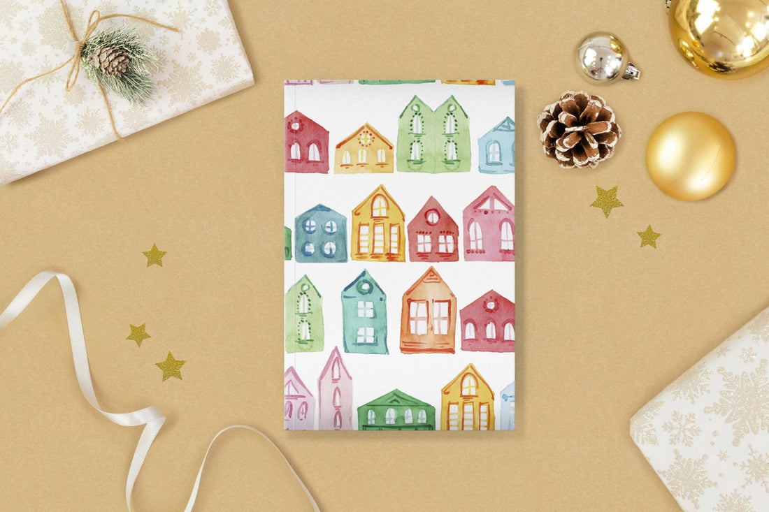 Watercolor Painted Houses on White Wrapping Paper Alexander's 