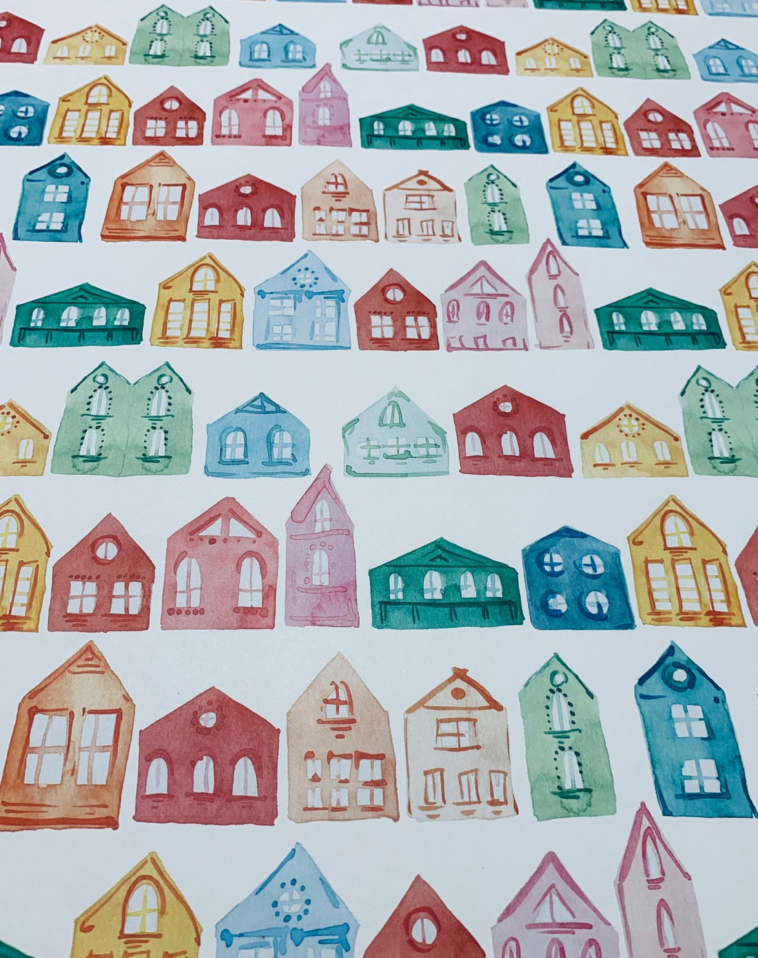 Watercolor Painted Houses on White Wrapping Paper Alexander's 