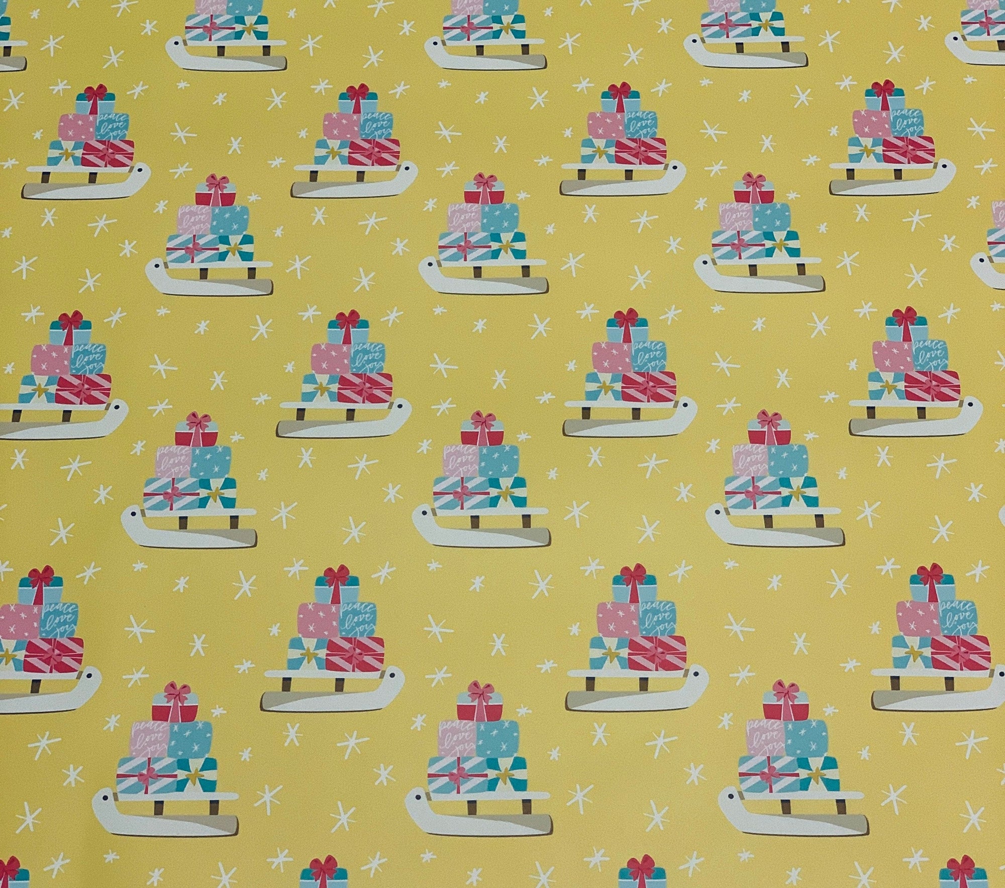 Yellow Christmas Sled Wrapping Paper Alexander&#39;s 