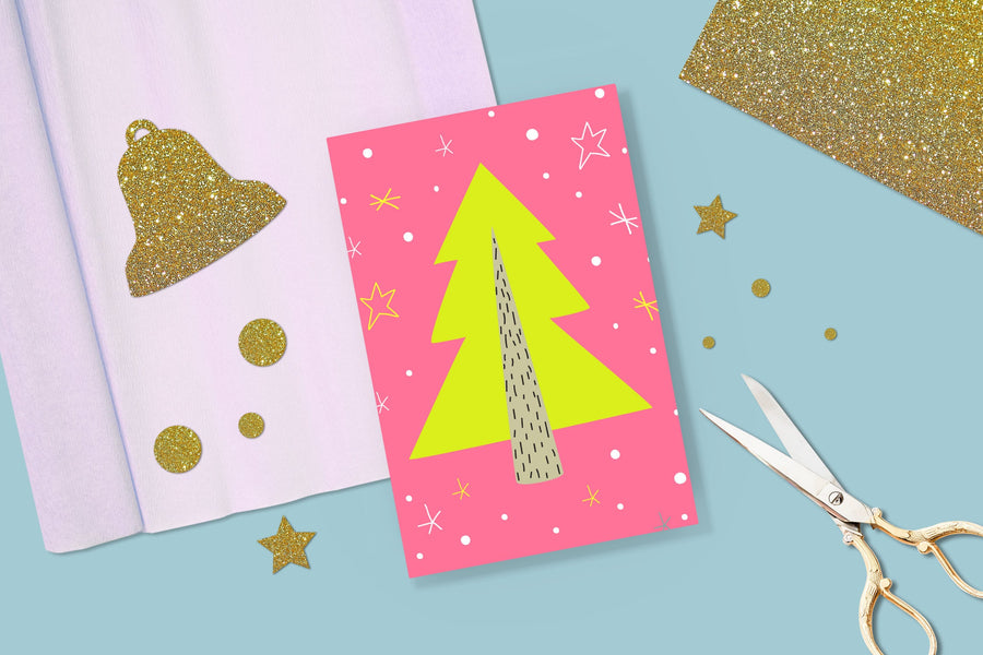 Yellow Christmas Tree Greeting Card Violagrace-174 