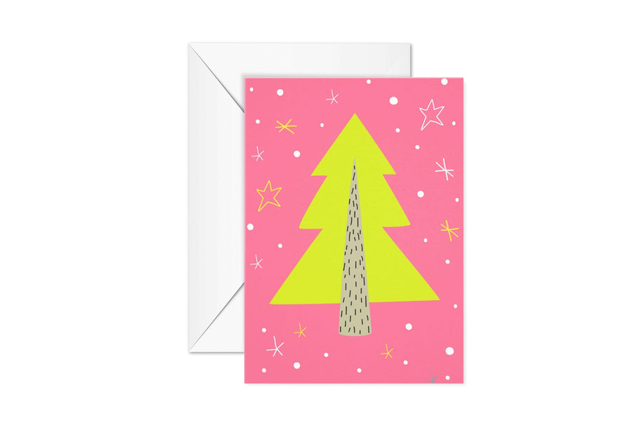 Yellow Christmas Tree Greeting Card Violagrace-174 