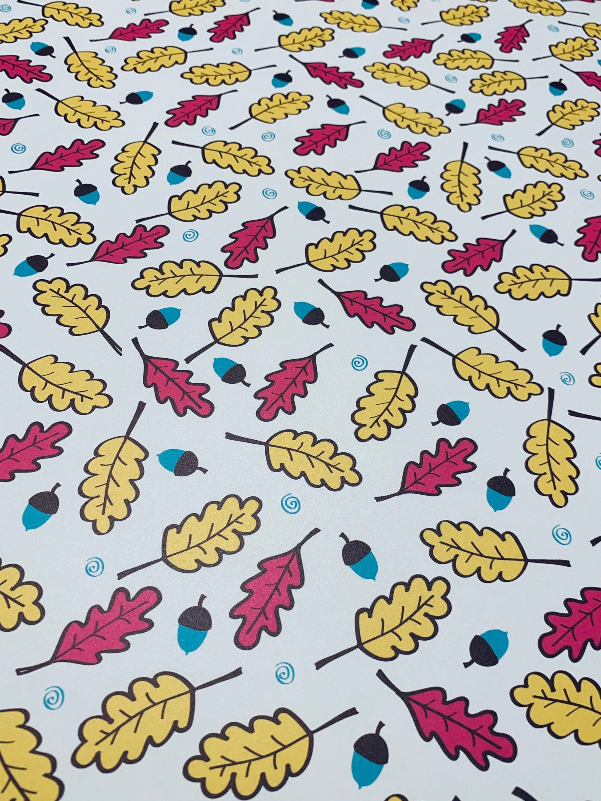 Yellow &amp; Pink Fall Leaves Wrapping Paper Alexander&#39;s 